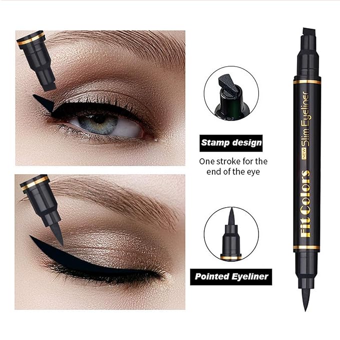 4-in-1 Eye Makeup Kit 4 Colors Eyeshadow Palette Black Liqiud Eyeliner with Stamp and Double-headed Brown Eyebrow Pencil Set for Women Beginners Gift (01)