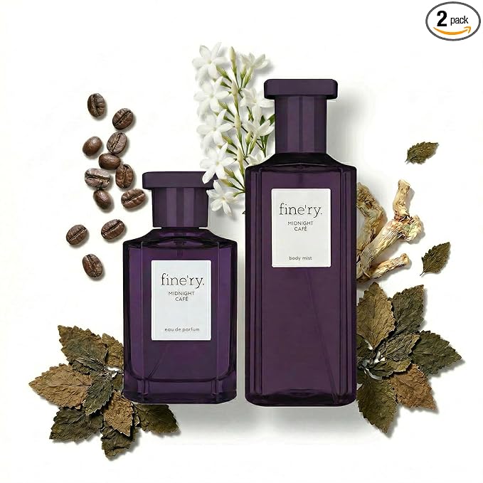 Fine'ry Midnight Cafe Eau De Parfum & Body Mist Set - Warm & Spicy Notes Of Crème De Café & Jasmine - Fragrance Layering Combo (2oz + 5oz)