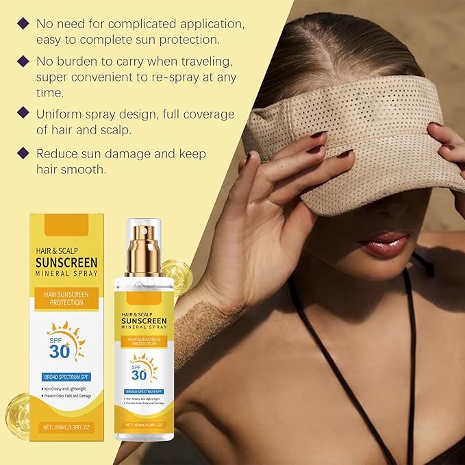 Ultimate Hair & Scalp Sunscreen Spray SPF 30 | Color-Safe UV Blocker for Dyed/Highlighted Hair | Weightless Non-Greasy Protection | Beach & Pool Essentials | Coconut Enriched Scalp Shield (3)
