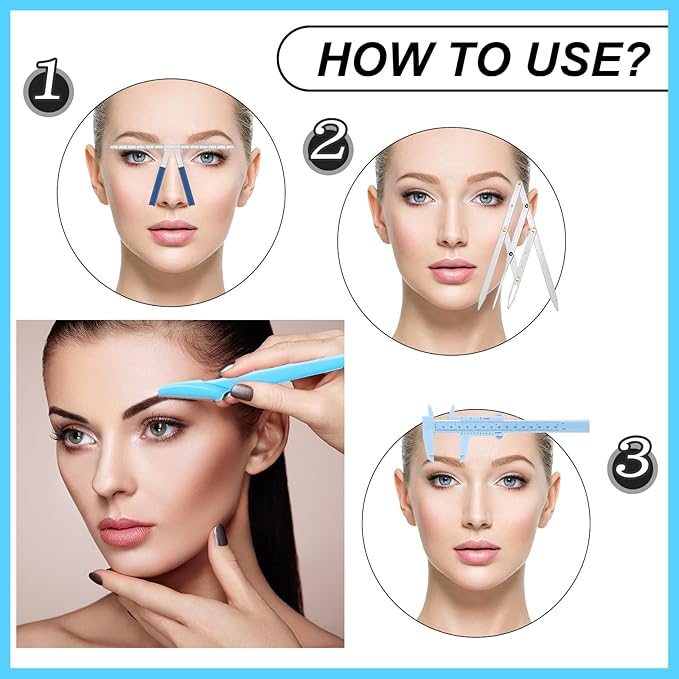 Weewooday 6 Pieces Tattoo Eyebrows Rulers 3 Point Positioning Ruler Mini Caliper Double Scale Vernier Calipers Eyebrow Caliper Microblading Ruler Measuring Tool with Eyebrow Shaver (Blue)