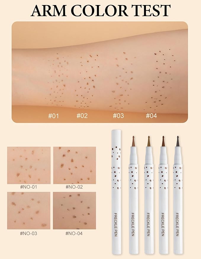 Erinde 2PCS Liquid Freckle Pen Waterproof, Natural Lifelike Fake Face Freckles Makeup, Long Lasting Quick Dry Faux Freckle Stamp Soft Dot Sopt Freck Pen, 01 Light & 02 Medium