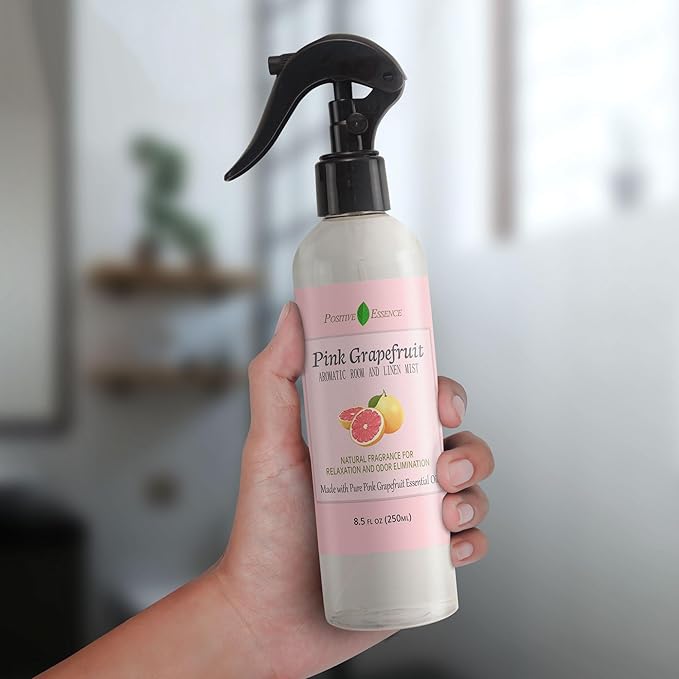 Pink Grapefruit Linen and Room Spray – Natural Air Freshener with Pure Essential Oil, Fresh Citrus Pillow Spray, Bathroom Odor Eliminator, Fabric and Home Fragrance – 8.5 fl oz