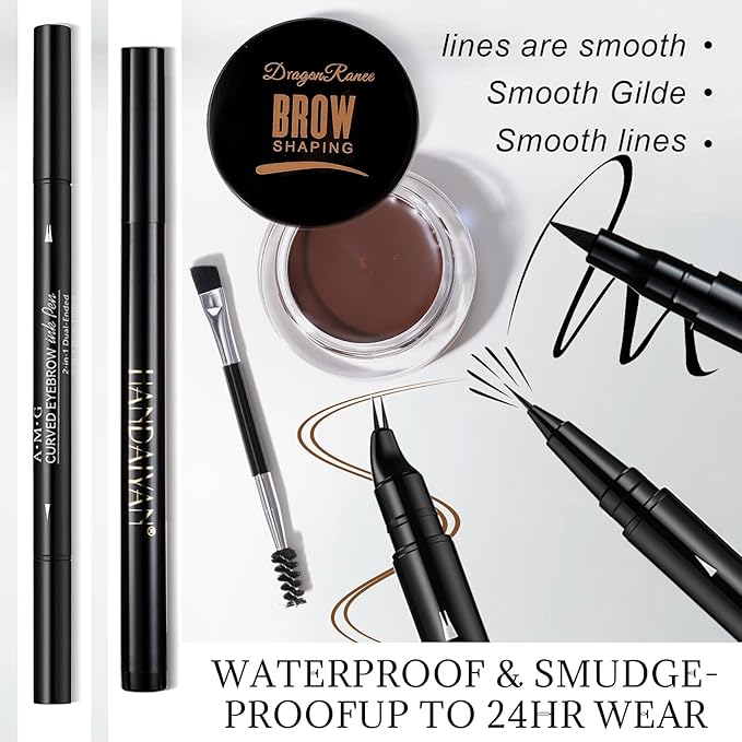 Eyebrow Pen Makeup kit, Eye Brow Pomade Stencil Shaper Tinting kits for Women Girls, Eyebrow Pomade, Eyebrow Pencil, Long Lasting Waterproof with Eyebrow Brush and Eyeliner Natural Brows& Dark Brown