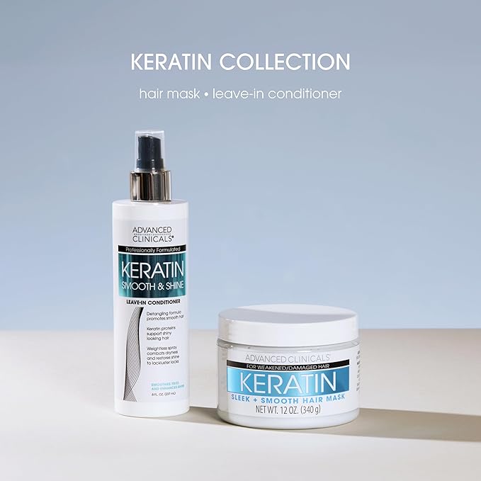Advanced Clinicals Keratin Detangler Spray. Detangling Hair Spray for Strong, Shiny Hair. Lightweight, Leave-in Conditioner with Amino Acids, Vitamin B5, Olive Oil Softens and Nourishes Hair, 8 Fl Oz