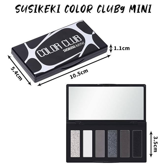 SUSIKEKI Black Eyeshadow Palette with Mirror Silver Gray Black Tones Matte Shimmer Smokey 6 Colors Mini Eye Shadow Pallet Travel Size Highly Pigmented for Vampire Clown Joker Goth Halloween Makeup