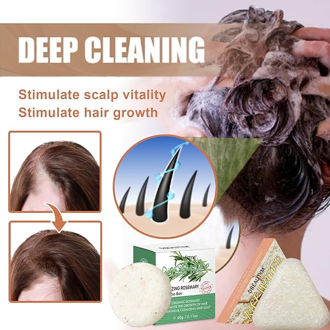 DBEAUTYM 2 Pack Rice Water Rosemary Hair Shampoo Bar,Solid Shampoo Bar for Hair Growth – Strengthening Hair Shampoo for Men and Women – Reduce Breakage,Boosts Shine,Soap for Dry Damaged Hair