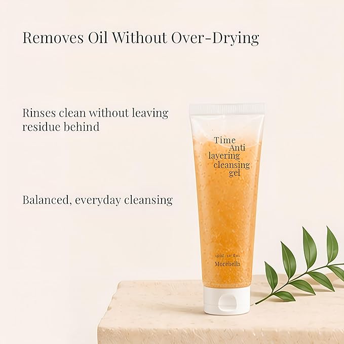 Gentle Cleanser for Sensitive Skin – Low pH Hydrating Korean Face Wash, Non-Stripping Deep Clean Pore Care, Morebella Time Anti-Layering Cleansing Gel