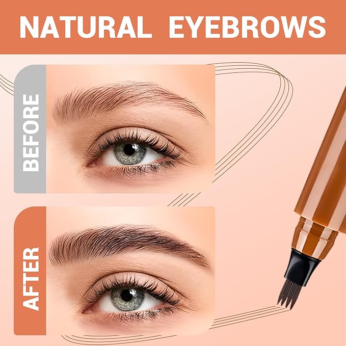 2026 New Microblading Eyebrow Pencil, Micro-fork Tip Eyebrow Pencil with Micro-Fork Tip, 3D Waterproof 4 Tipped Spoolie Brush Precise Brow Pen Natural Makeup Effect for Daily Makeup (All)