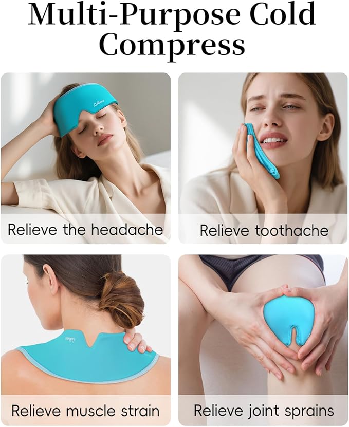 Cooling Eye Mask for Puffy Eyes, FSA Eligible HSA, Headache and Migraine Relief Gel Eye Mask, for Headache, Puffiness, Eye Strain, Reusable Face Ice Pack for Post-Surgery Care (Pale Blue)