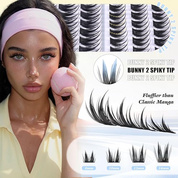 ALICE Bunny Lash Clusters Wispy Eyelash Clusters 8-14mm Cluster Eyelash Extensions Manga Lash Extensions Anime Individual Lashes Invisible Band with 2 Spikes