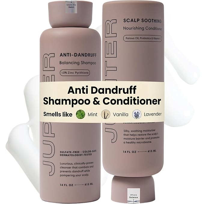 Jupiter Anti Dandruff Shampoo & Conditioner for Men & Women for Flaky, Itchy, Oily & Dry Scalp - Nourishes Scalp and Reduces Breakage & Flakes - Color-Safe, Sulfate-Free, Paraben-Free