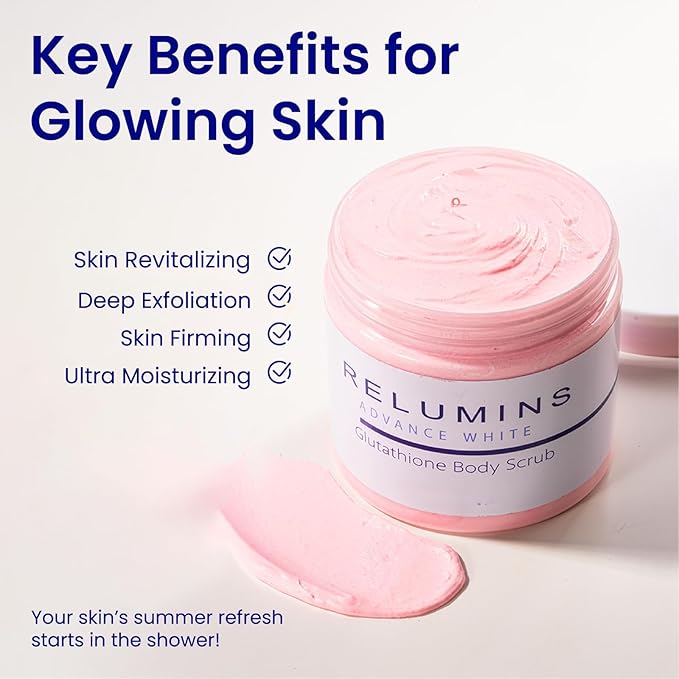 Relumins Premium Summer Body Scrub with Glutathione, Rosehip & Sea Salt – Hydrating Exfoliating Scrub for Smooth, Radiant Skin, Glowing Summer Skin – Gentle Moisturizing Formula – 400ml x 5 Tubs