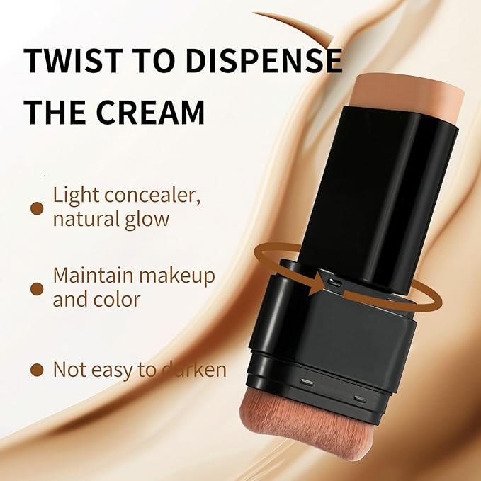 Foundation Stick, 2 in 1 Dual-Ended Long-Lasting Concealer Korean Foundation Contour Stick, Waterproof Contouring foundation with Brush, Full Coverage Matte Finish for Face Makeup(03#LIGHT SKIN)