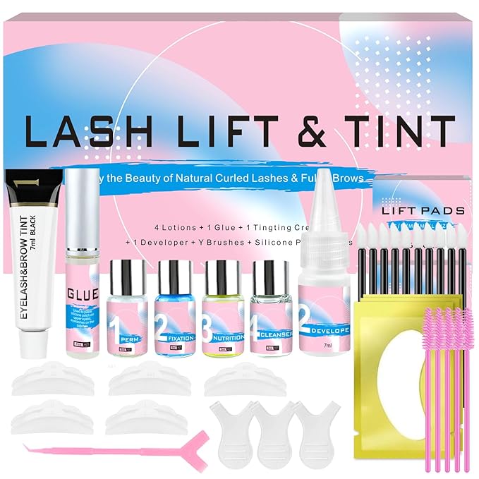 Lash Lift and Black Kit, Professional Brow Lamination and Black Kit, 4 In 1 Eyelash & Eyebrow Perm Kit, Quick Lifting & Voluminous Coloring, Easy to Use at Home Diy & Salon (Blue)