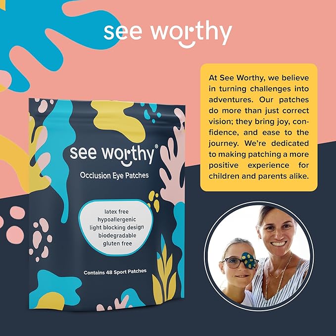 Adhesive Eyepatch for Kids & Adults - As Seen on Shark Tank - Kids Breathable, Comfortable Sport Eyepatch for Lazy Eye - Amblyopia & Sensitive Skin Medical Eye Patches - 48 Patches by See Worthy