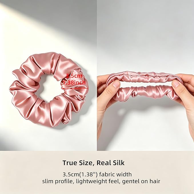 ZLYC 100% Mulberry Silk Scrunchie 19 Momme Gentle Creaseless Hair Tie for Women Dent-Free Ponytail Holder, 3.5cm Solid Peach Pink