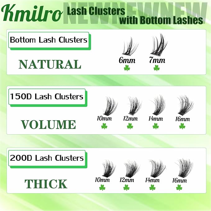 Lash Clusters with Bottom Lashes 10-16mm Volume Cluster Eyelash Extensions Wispy Individual Lashes with Lower Eyelash Clusters 316pcs 150D+200D Thick False Lashes DIY at Home