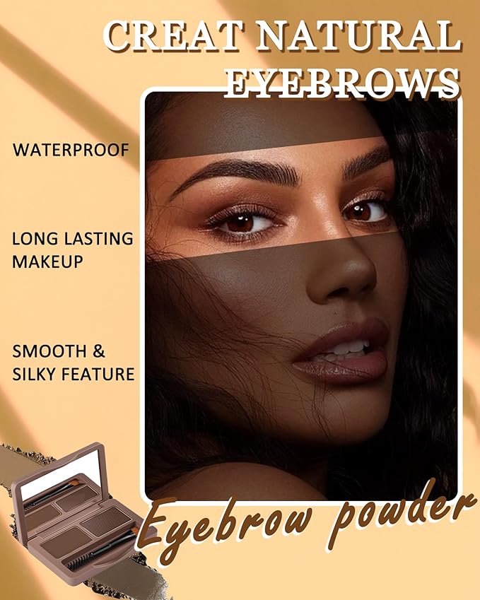 Eyebrow Powder Kit-2 Colors Soft Eye Brow Tinted Powder Palette, Waterproof & Long Lasting Natural Gray Brown Brow, Professional Eyebrow Contour Makeup Set for Women with Mirror Brow Brush & Razor-2#