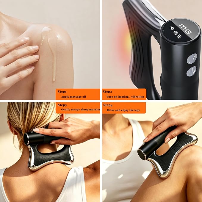 Heated Muscle Scraper Tool, Electric Gua Sha Massager, Vibration Scraping Massage Tool for Face Neck Back Shoulders, Rechargeable Muscle Relaxation Device with Heat Therapy for Body Care & Daily Relax