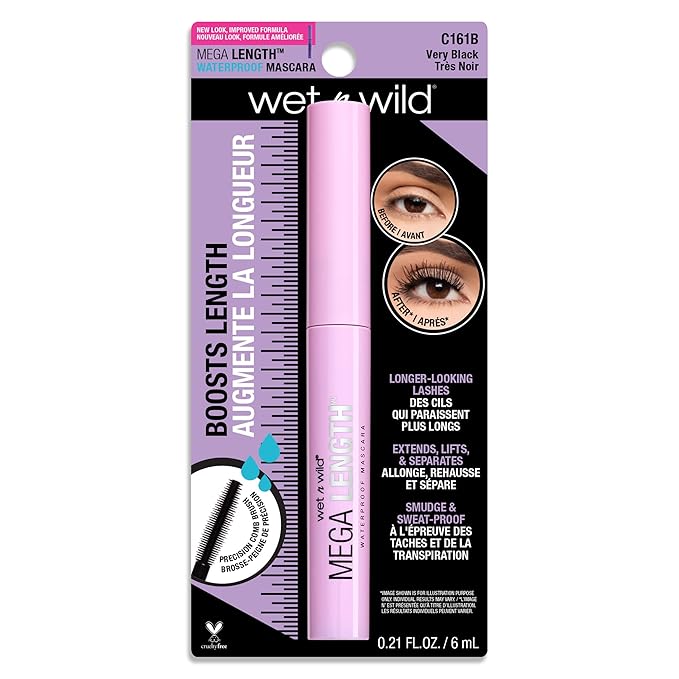 wet n wild Waterproof Mascara Mega Length Waterproof Mascara, Very Black, 0.21 Ounce (Pack of 2)