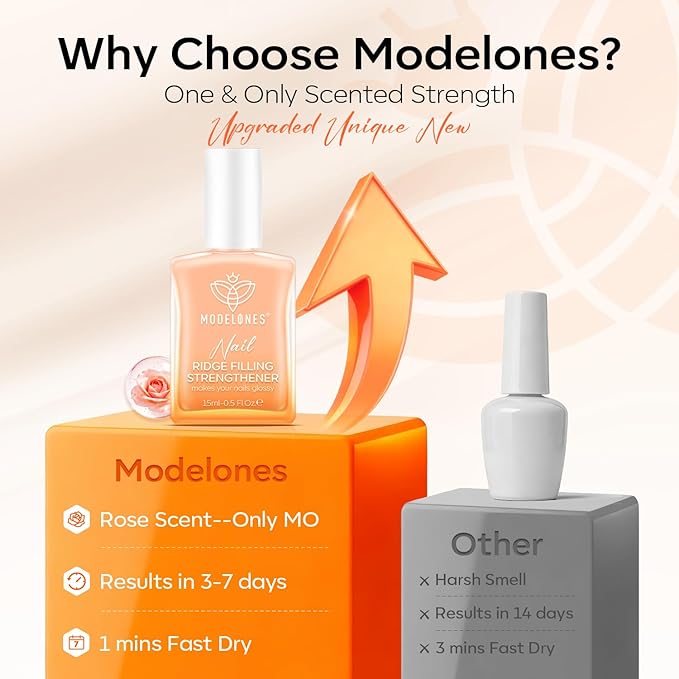 modelones Nail Strengthener and Growth, Nude Apricot Nail Polish No Harsh Smell Repair for Damaged Thin Nails Hardener Extra Strong Treatment for Women Nail Care Natural Ridge Filler Concealer 15 ML