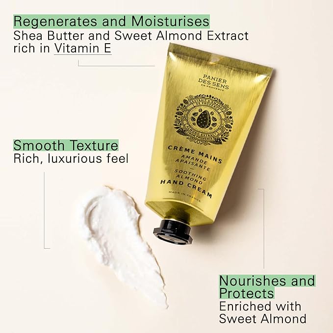 Panier des Sens – Sweet Almond Hand Cream – Moisturizing Hand Lotion for Dry Skin – Premium French Hand Cream, Softening Care for Women, 97% Natural Ingredients, 2.5 Fl Oz