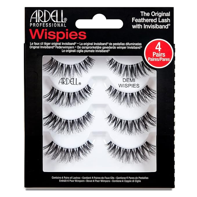 Ardell Demi Wispies False Eyelashes – Natural Wispy Strip Lashes with Invisiband, Lightweight Reusable Fake Lashes for Volume & Length, 4 Pairs