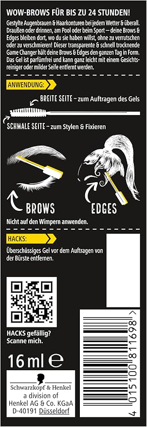 got2b Kleber 4 Brows & Edges Waterproof (16 ml), 2-in-1 Brow Gel & Hair Mascara, Sweat & Waterproof for up to 24 Hours Hold, with Practical Eyebrow Brush for Styling Hair Contours & Edges