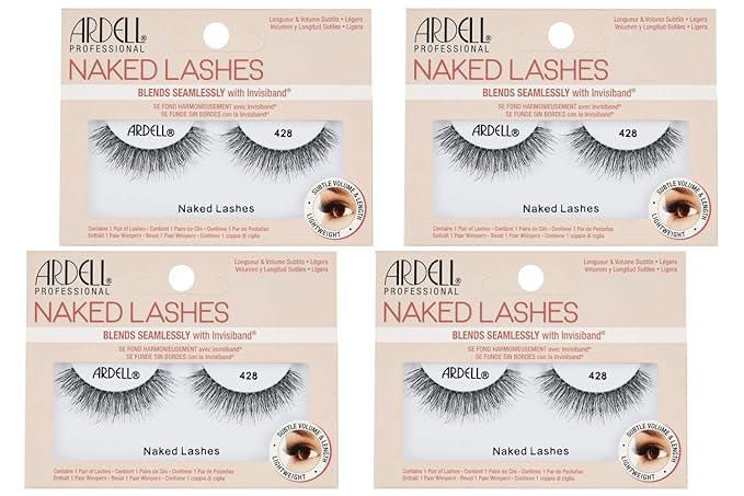 Ardell Naked Lashes Natural 428 with Invisiband - Natural False Eyelashes for Everyday Wear, Comfortable Strip, 4 Pairs