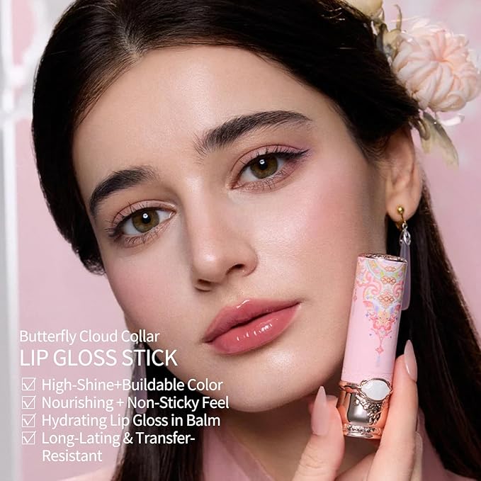 Flower Knows Little Angel Cream Blush and Butterfly Cloud Collar Glossy Lipstick Set,Buildable & Blendable Dewy Makeup,Soft Long-Lasting Cute Make Up(Blush 04 Rose Ashes + Lipstick C06 Cardamom)