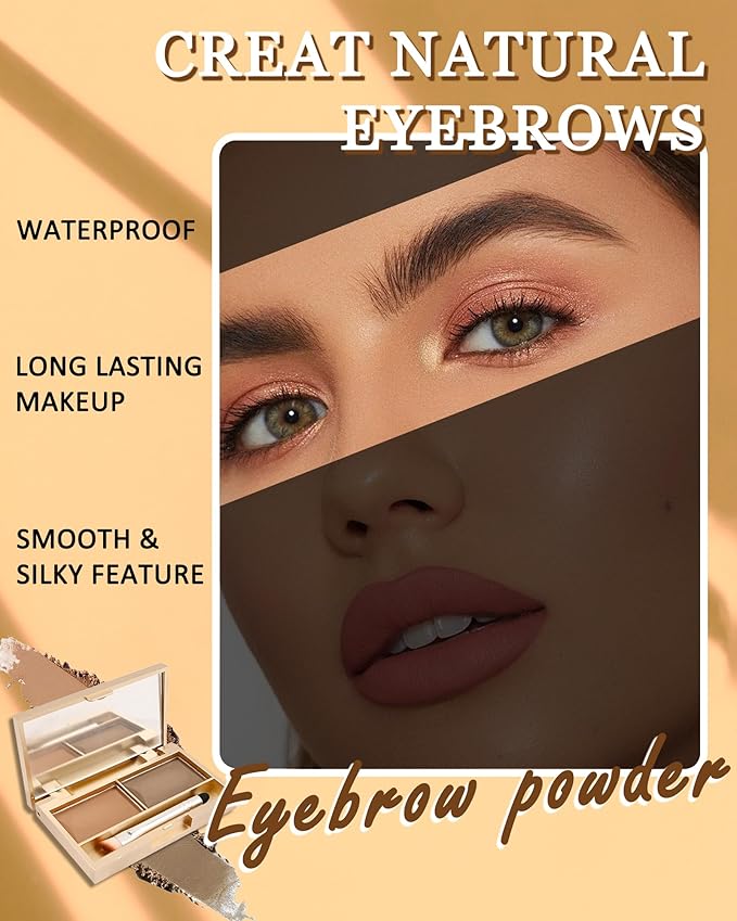 Eyebrow Powder Kit-2 Color Tinted Eye Brow Powder Palette,Waterproof Longlasting Light Brown/Coffee Blonde Brow Filler,Professional Brow Contour Makeup for Women with Mirror Brow Brush & Razor-Set02