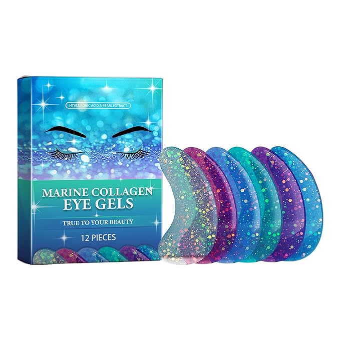 Marine Collagen Eye Gels, Under Eye Patches Collagen Pads for Puffy Eyes, Dark Circles, Bags & Wrinkles, Relieves Pressure & Reduces Wrinkles (6 Pairs)