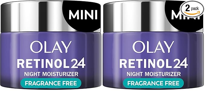 Olay Retinol 24 Face Moisturizer, Anti-Aging Night Cream for Women, Trial Size, Fragrance-Free, Non Greasy, Anti-Wrinkle, Smooth Fine Line, Tightening Skin Care, Peptides, Glycerin, 0.5Oz (Pack of 2)