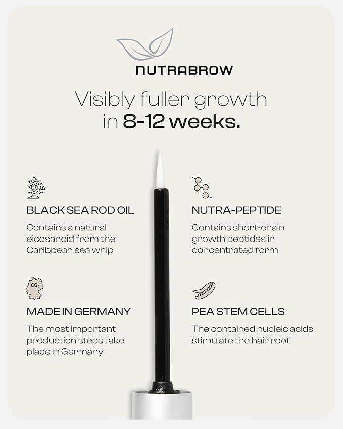 NutraBrow Eyebrow Enhancer - Eyebrow Growth Serum for Thicker Brows in 8-12 Weeks I Eyebrow Serum to Grow Brows I Made in Germany I 3ml
