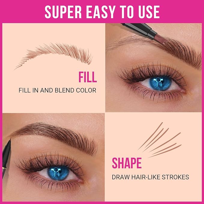iMethod Microblading Eyebrow Pencil - Eyebrow Pen 2-in-1 Dual-Ended Brow Pencil with 3 Fork-Tip Applicator & Precise Brush-Tip Creates Natural-Looking Brows, Stay on All Day, Reddish Brown