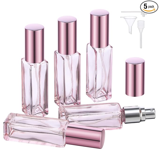 Segbeauty 5pcs Perfume Atomizer Travel, 10ML Mini Refillable Perfume Bottle Sprayer, Travel Cologne Sprayer Portable Glass Fine Mist Cosmetic Container Dispenser Set for Fragrance Makeup Toiletries