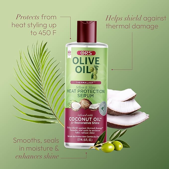 ORS Olive Oil Heat Protection Hair Serum with Coconut Oil for Restorative Shine 6.0 Ounce (Pack of 3)