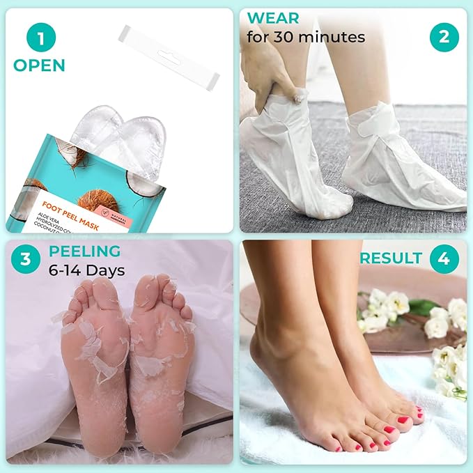 Happy Feet Coconut Exfoliating Foot Peel Mask – 3 Pack | Foot Peeling Mask for Dead Skin Removal, Smoother & Softer-Looking Feet, At-Home Foot Care Spa Treatment