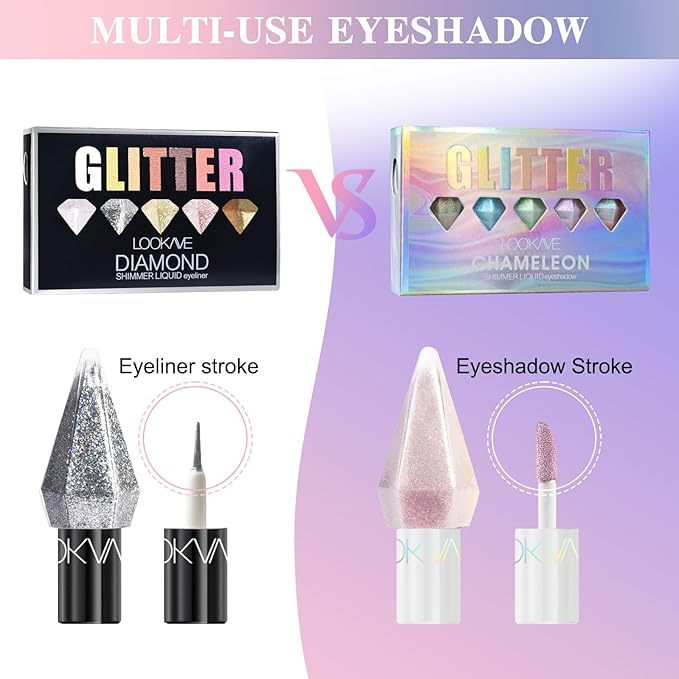 6 Pcs Liquid Glitter Eyeshadow Set Colorful Eyeliner with Long-Lasting and Waterproof Shinning Eye Shadow Gift for Women Eye Makeup(Diamond A)