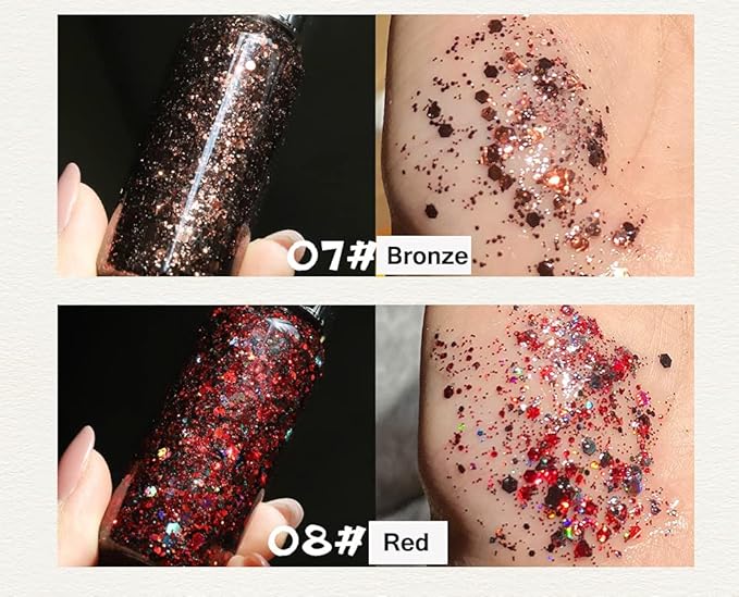Body Glitter Gel, Mardi Gras Chunky Face Glitter Mermaid Sequins, Sparkly Hair Glitter,Singer Concert Festival Rave Accessories, Halloween Body Painting (#08 Dark Red)