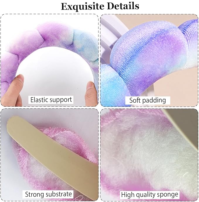 Spa Headbands Puffy Makeup Skincare Headbands for Washing Face or Facial, Terry Cloth Fabric Hairbands for Makeup Removal Shower Skin Treatment(Colorful)