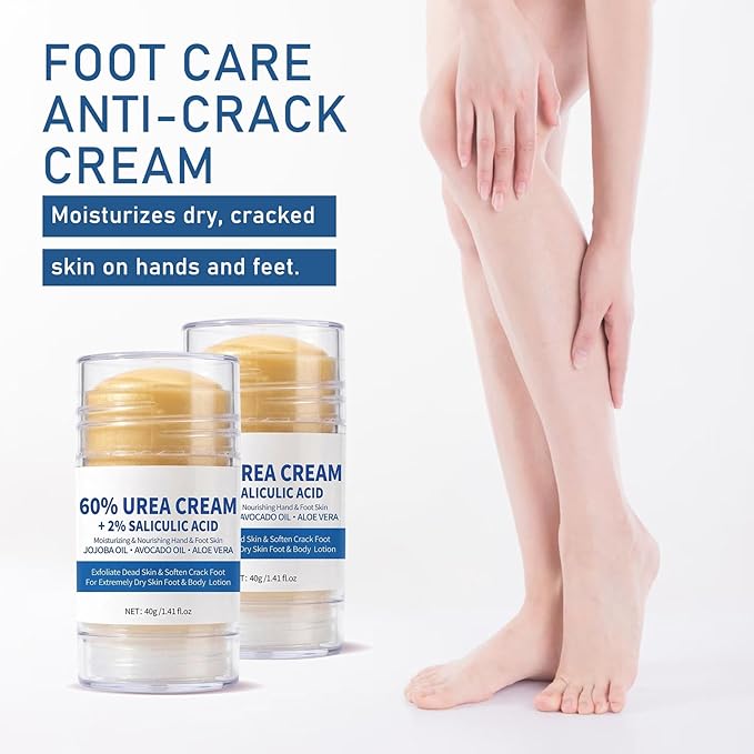 2Pcs Urea Cream 60% plus 2% Salicylic Acid Urea Foot Cream Stick,Foot Cream for Dry Cracked Heels and Feet,Hands,Elbows,Knees,Exfoliating Moisturizer,Soften Dead Skin Foot Balm,1.41 Oz