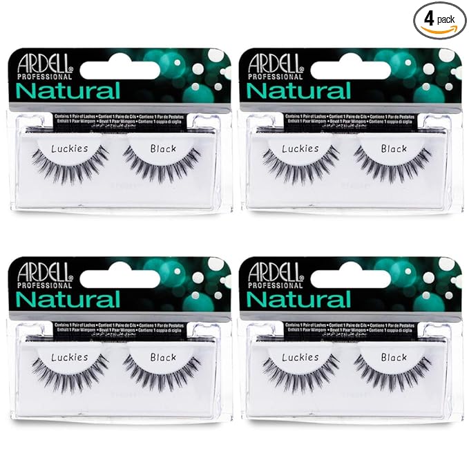 Ardell Natural False Eyelashes, Luckies Style - Black, Lightweight, Reusable Strip Lashes, 4 Pack