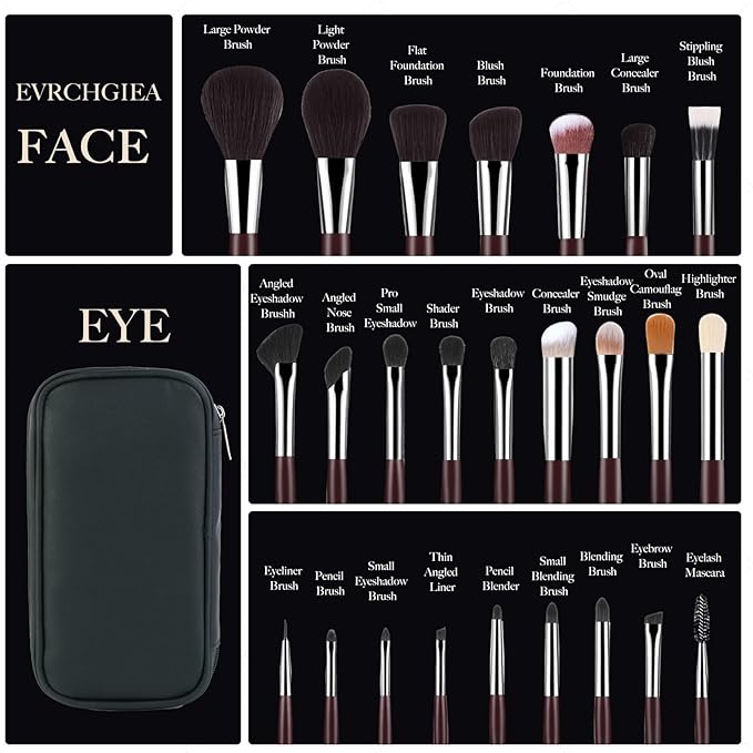 Professional Makeup Brush Set, 25Pcs Powder Foundation Blush Eyeshadow Brushes with Travel Case. All in One Brush Set, Soft Synthetic Vegan & Cruelty-Free (brown)