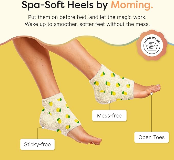 ZenToes Moisturizing Socks for Cracked Heel Treatment, Vitamin E, Olive Oil and Jojoba Oil Infused Heel Socks, Spa Gifts for Women, Mothers Day Gifts (Lemons, Regular)