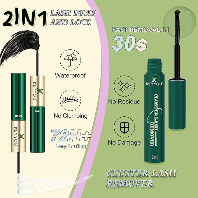 KEYYOU LASH Extension Kit 144Pcs Angel Lash Clusters Kit Thick Eyelash Extension Kit with Glue and Seal,Tweezers,Remover for DIY lash extension kit at Home（Kit-Angel A02-D-8-18MIX）