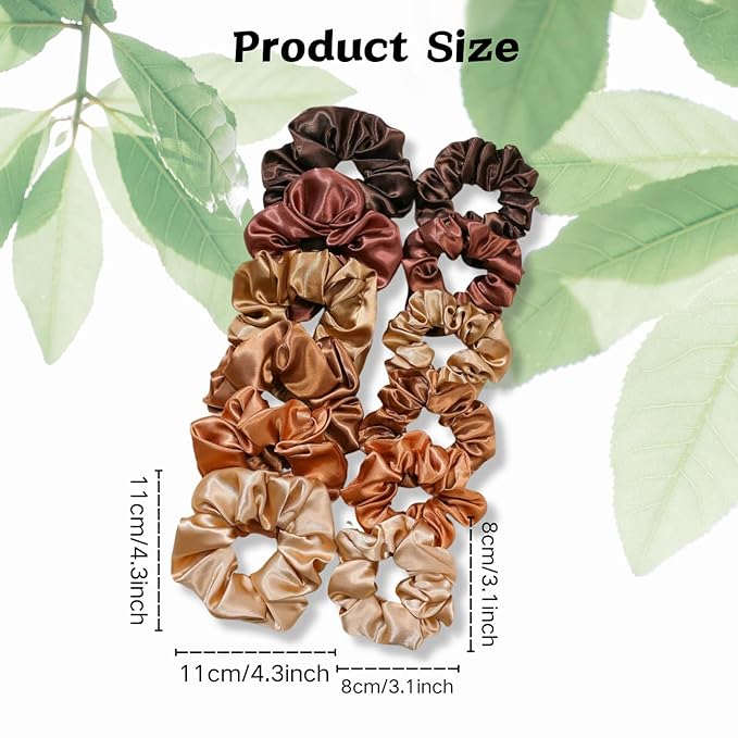 12PCS Satin Scrunchies Pack for Women and Girls, Soft Silk Hair Ties for Sleeping, No-Damage Satin Ponytail Holders for Thick or Curly Hair