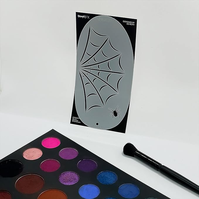 Stencil1FX - Spiderweb and Spider Eye Makeup Stencil for Costumes, Dress Up, Halloween, Cosplay, Face Painting, Raves, Festivals, Parades, Parties, Witches, Vampires
