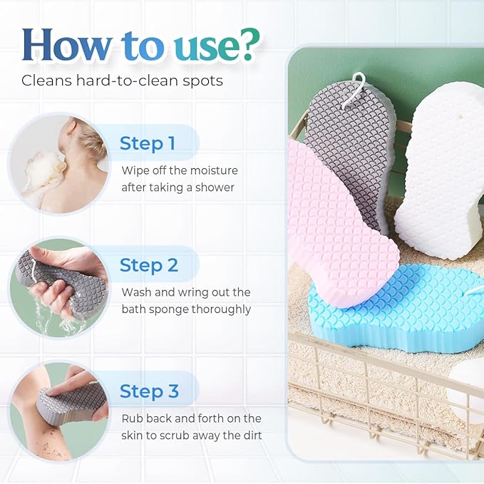 Magic Exfoliating Bath Sponge, 2025 New Super Soft Exfoliating Bath Sponge Gentle Reusable Body Scrubber (4 Mix)