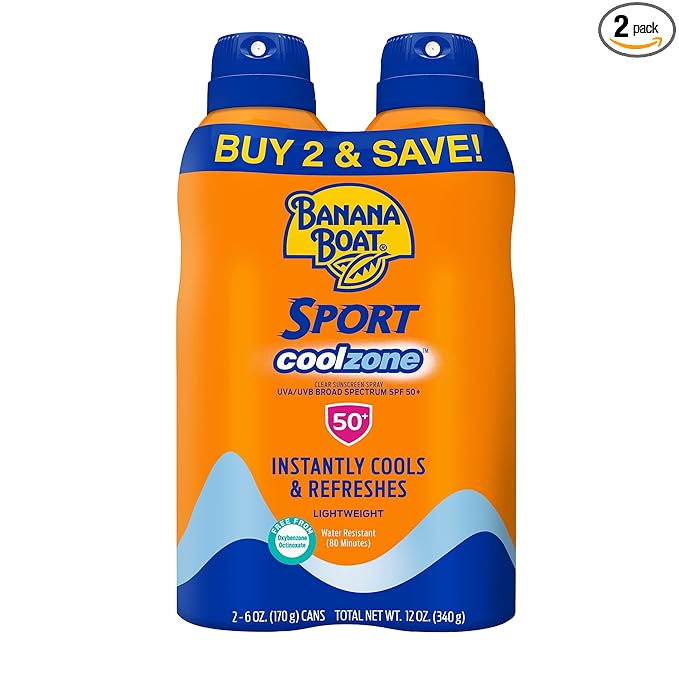 Banana Boat Sport Cool Zone SPF 50 Sunscreen Spray Twin Pack | Spray Sunscreen SPF 50, Sunblock, Oxybenzone Free, 6oz each